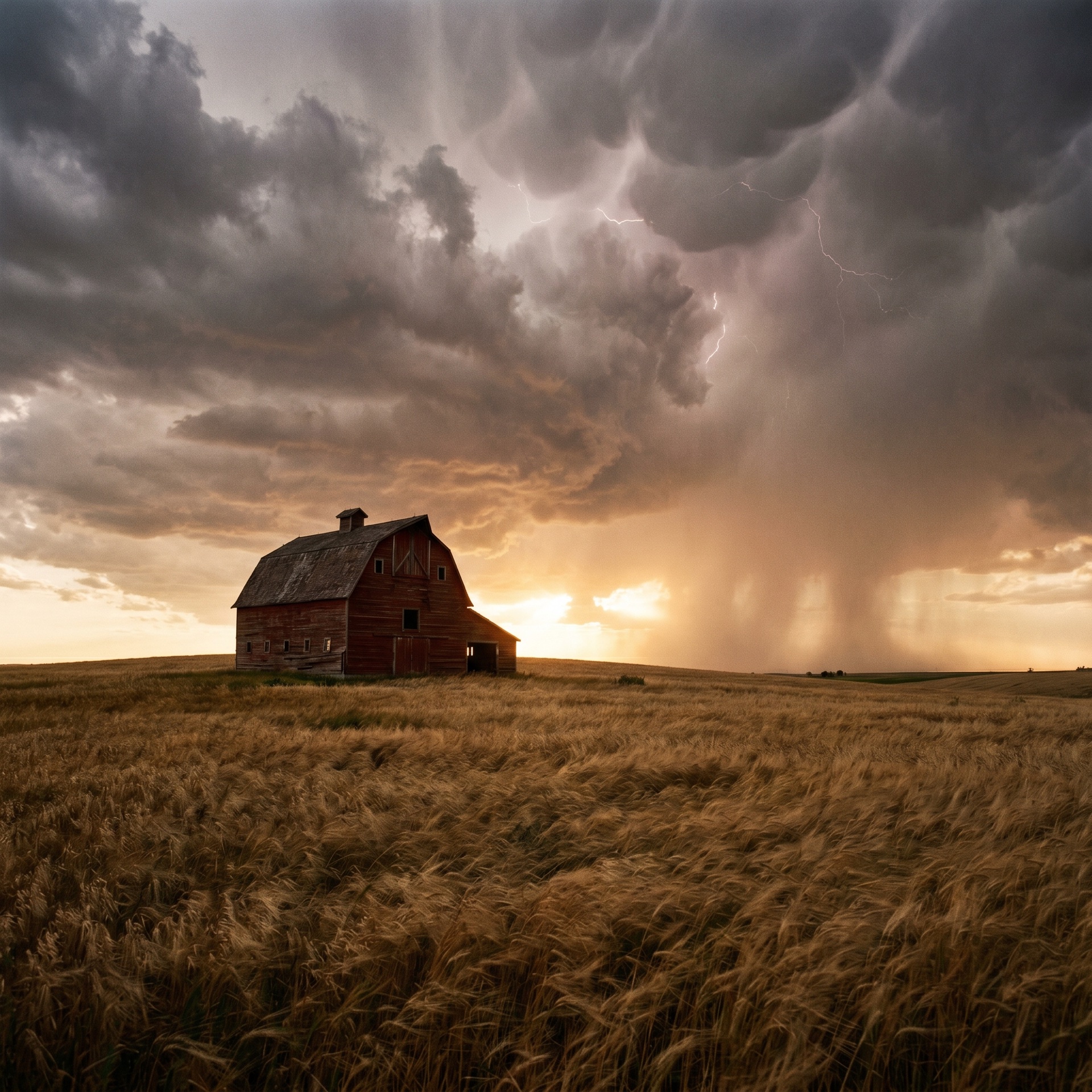 Red barn in storm