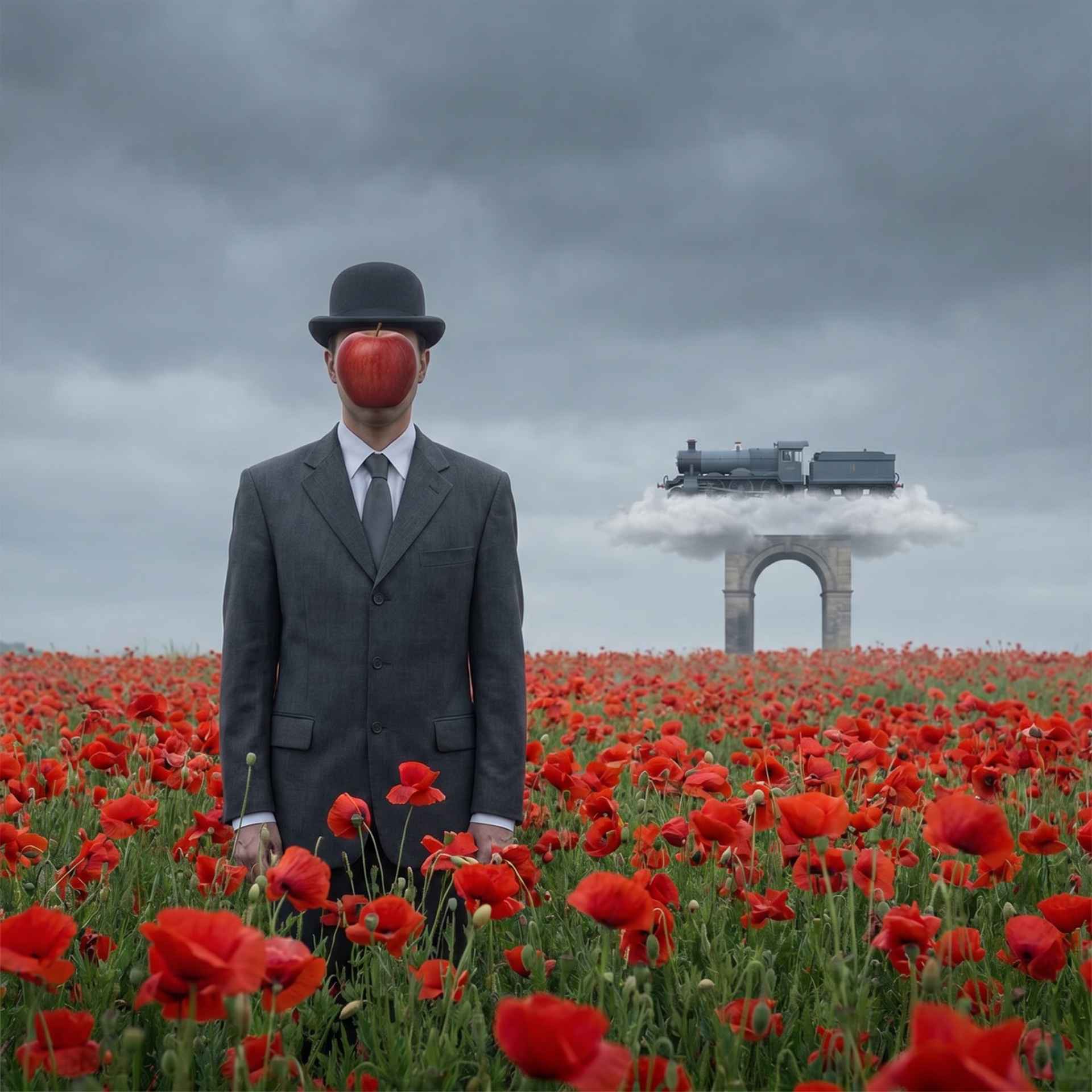 Businessman in field of poppies