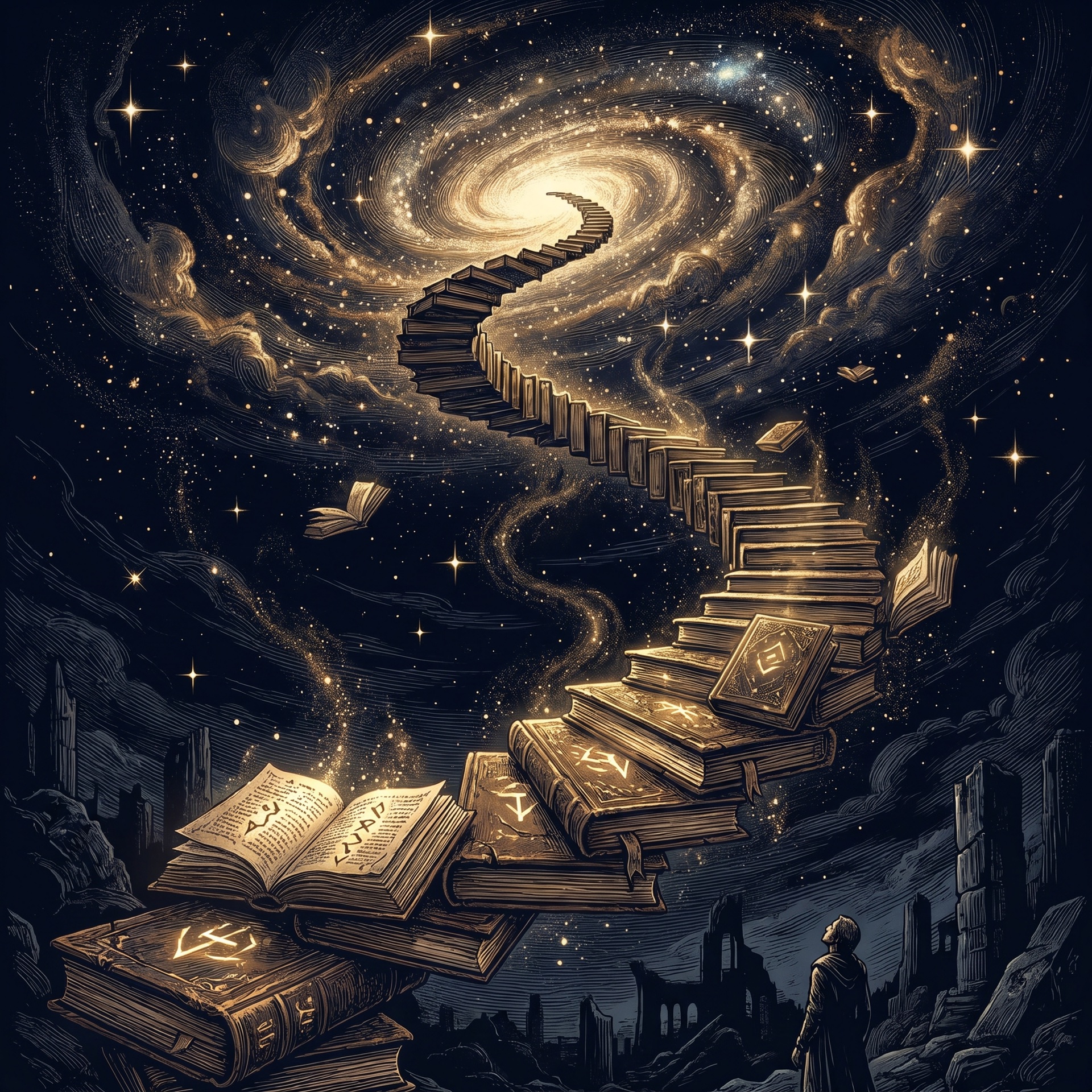 Staircase of books to galaxy