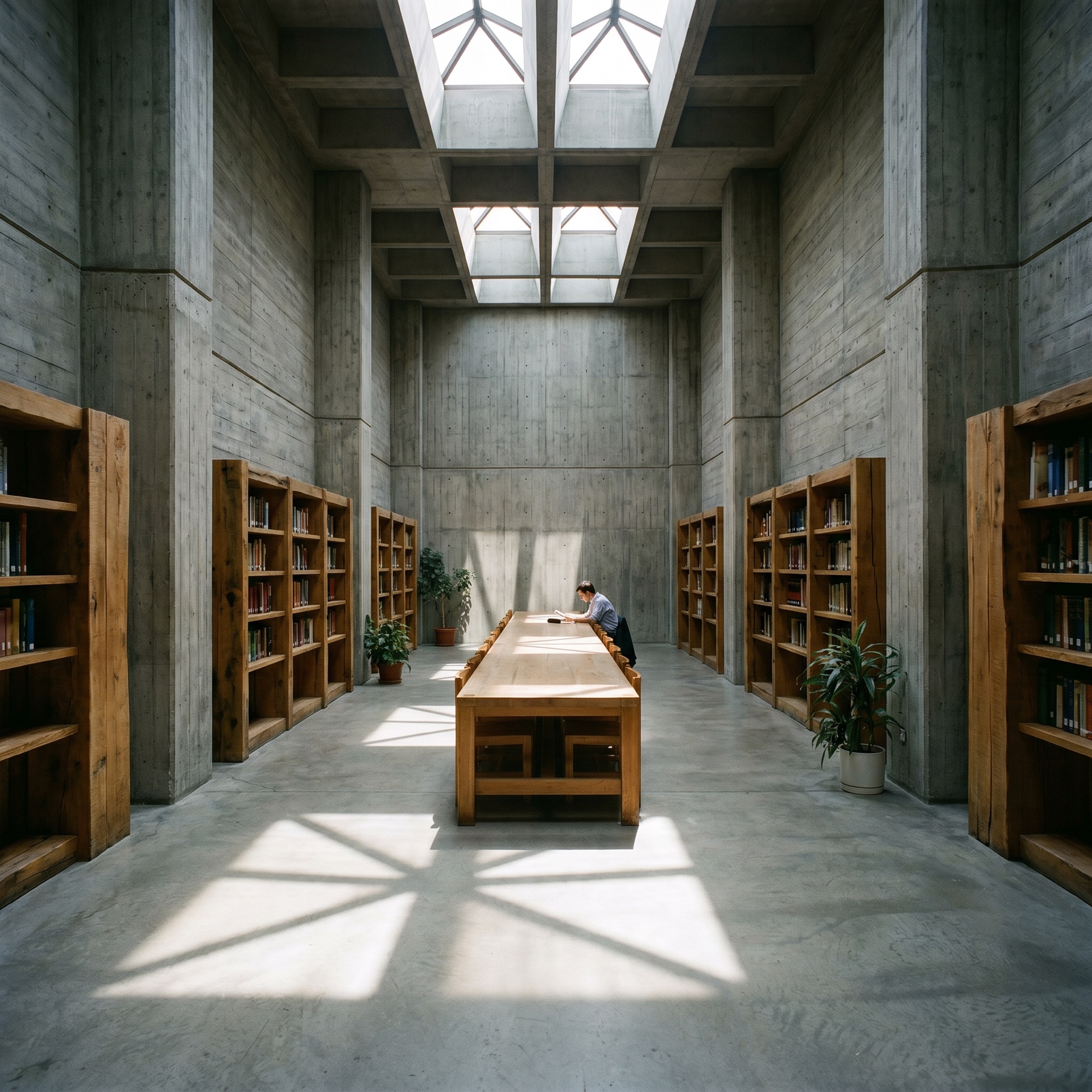 Brutalist library interior